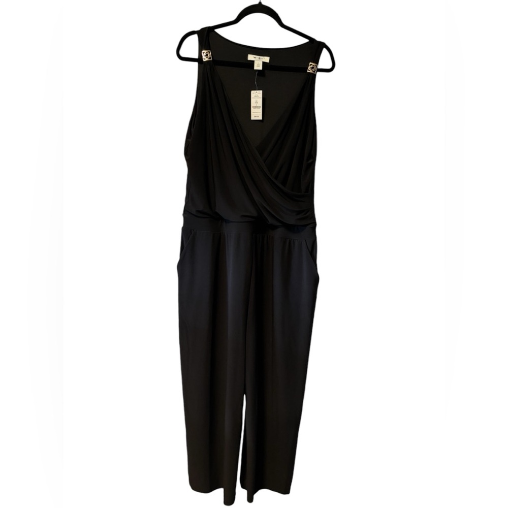 White House Black Market- Black Surplice Crop Jumpsuit, Size Large. NWT